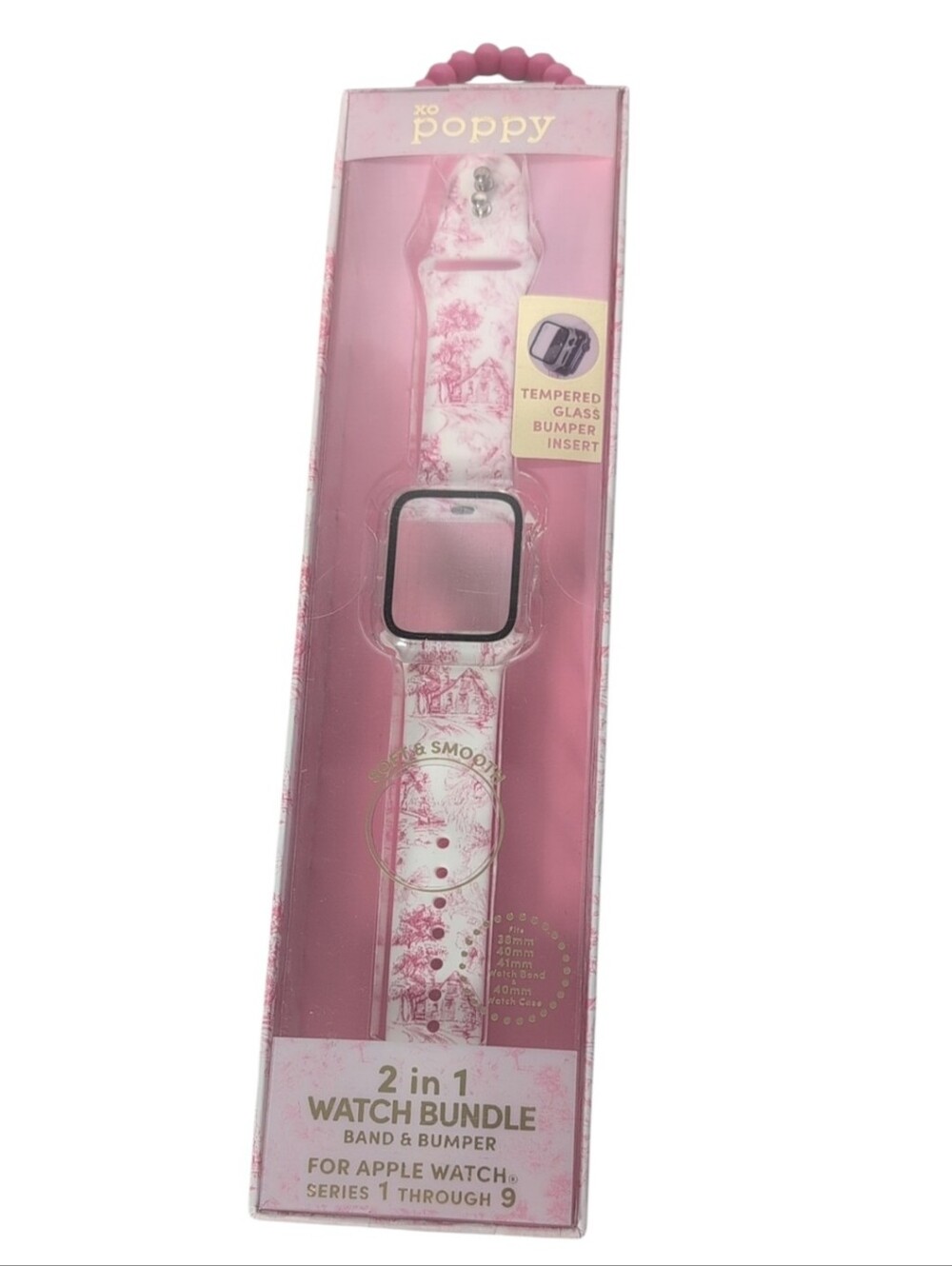 XO Poppy Pink Toile Apple Watch Band & Bumper for Apple Watch Series 1-9